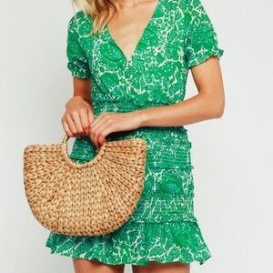 Olivaceous Green and White Patterned dress